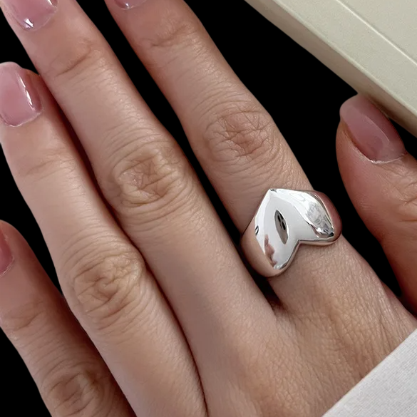 Anel Ajustável Feminino Coração Grande Liso